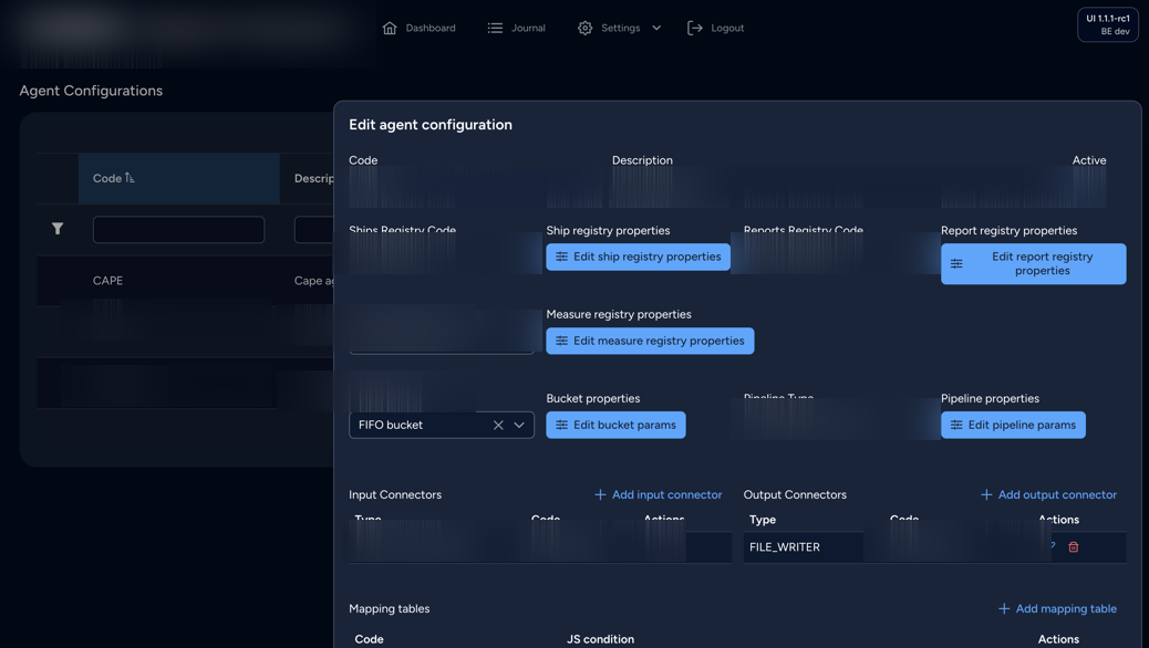 Anonymized AGF framework configuration screen from the project portfolio.